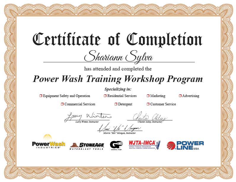 ShariannSylva Power Wash Training Certificate Power Washing Eco